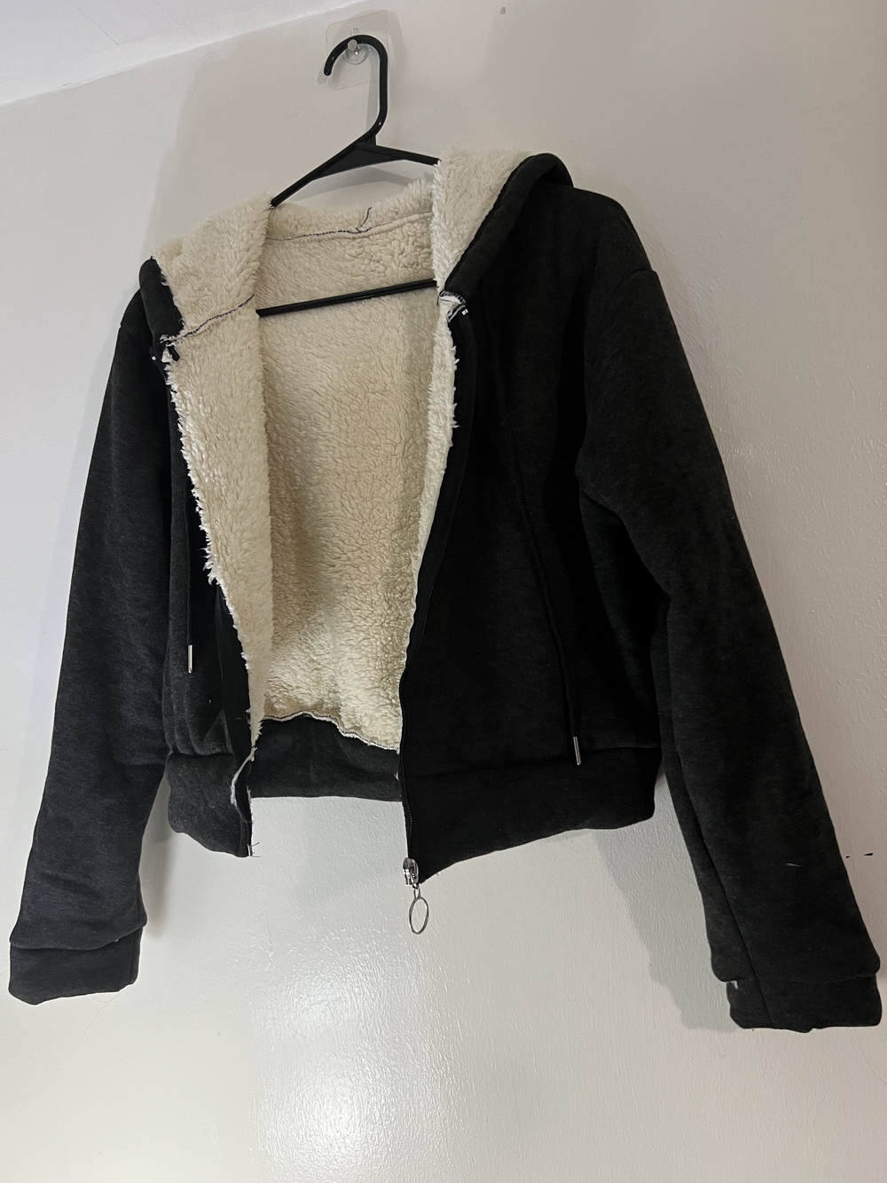 Urban Outfitters Black Jacket with Cream Sherpa Lining